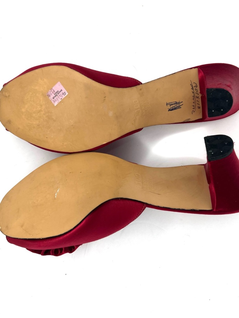 VTG Daniel Green Sz 10.5 Red Satin 1950 Rosette Low-Heel Mules Women’s Slippers - Picture 11 of 12